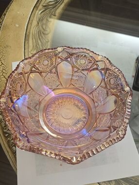 Vintage Iridescent Pink Carnival Glass Bowl
